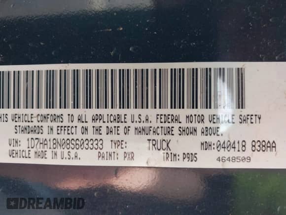 2008 Dodge 1500 ST z VIN 1D7HA18N08S603333, wystawiony jako IAAI lot #42241662 z przebiegiem 155 937 mil mil oraz . Historia ofert i sprzedaży dostępna na DreamBid. Obrazek 9.