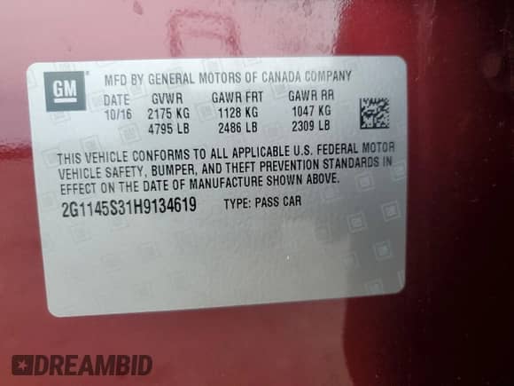 2017 Chevrolet Impala Premier с VIN 2G1145S31H9134619, выставлен на аукционе Copart как лот 81883755 с пробегом 102 035 миль миль и Списание • Salvage title. История ставок и продаж доступна на DreamBid. Изображение 12.