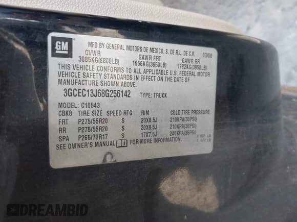 2008 Chevrolet Silverado 1500 2LT with VIN 3GCEC13J68G256142, listed as a IAAI auction lot 43359984 with 308,711 mi miles and . Bid and sale history available at DreamBid. Image 9.