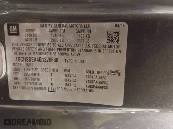 2016 Chevrolet Colorado 2WD WT z VIN 1GCHSBEA4G1270668, wystawiony jako IAAI lot #42968178 z przebiegiem 115 077 mil mil oraz . Historia ofert i sprzedaży dostępna na DreamBid. Obrazek 9.