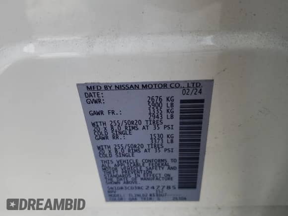 2024 Nissan Pathfinder SL with VIN 5N1DR3CD3RC247785, listed as a Copart auction lot 42151275 with 19,772 mi miles and Salvage title. Bid and sale history available at DreamBid. Image 14.