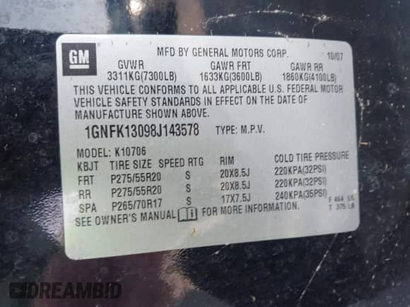 2008 Chevrolet Tahoe LTZ with VIN 1GNFK13098J143578, listed as a IAAI auction lot 42549671 with 208,738 mi miles and . Bid and sale history available at DreamBid. Image 9.