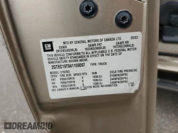 2004 GMC Sierra 1500 SLE z VIN 2GTEC19T841159097, wystawiony jako Copart lot #85414145 z przebiegiem 117 849 mil mil oraz Czysty tytuł • Clean title. Historia ofert i sprzedaży dostępna na DreamBid. Obrazek 12.