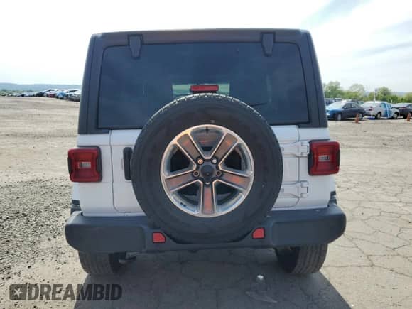 2021 Jeep Wrangler Unlimited Sahara with VIN 1C4HJXEG4MW550691, listed as a Copart auction lot 55654035 with Not provided miles and Salvage title. Bid and sale history available at DreamBid. Image 6.