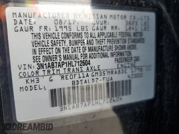 2017 Nissan Sentra SR with VIN 3N1AB7AP1HL712604, listed as a Copart auction lot 84412345 with 107,209 mi miles and Salvage title. Bid and sale history available at DreamBid. Image 13.