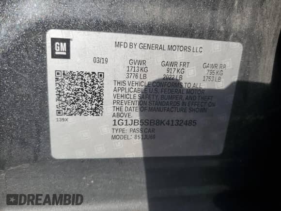 2019 Chevrolet Sonic LS с VIN 1G1JB5SB8K4132485, выставлен на аукционе Copart как лот 77140544 с пробегом 132 770 миль миль и На запчасти • Non repairable. История ставок и продаж доступна на DreamBid. Изображение 12.