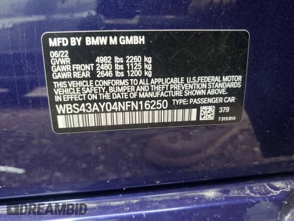 2022 BMW M3 Competition xDrive z VIN WBS43AY04NFN16250, wystawiony jako Copart lot #51122025 z przebiegiem 18 201 mil mil oraz Szkoda całkowita • Salvage title. Historia ofert i sprzedaży dostępna na DreamBid. Obrazek 12.