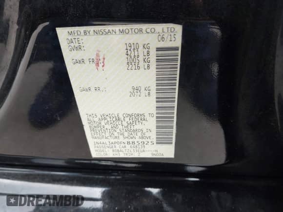 2015 Nissan Altima SL с VIN 1N4AL3AP0FN885925, выставлен на аукционе IAAI как лот 42984817 с пробегом 135 361 миль миль и . История ставок и продаж доступна на DreamBid. Изображение 9.