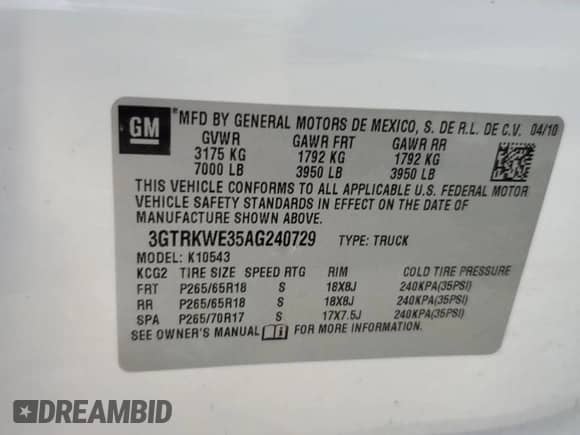 2010 GMC Sierra 1500 SLT z VIN 3GTRKWE35AG240729, wystawiony jako Copart lot #63497815 z przebiegiem 210 299 mil mil oraz Szkoda całkowita • Salvage title. Historia ofert i sprzedaży dostępna na DreamBid. Obrazek 12.