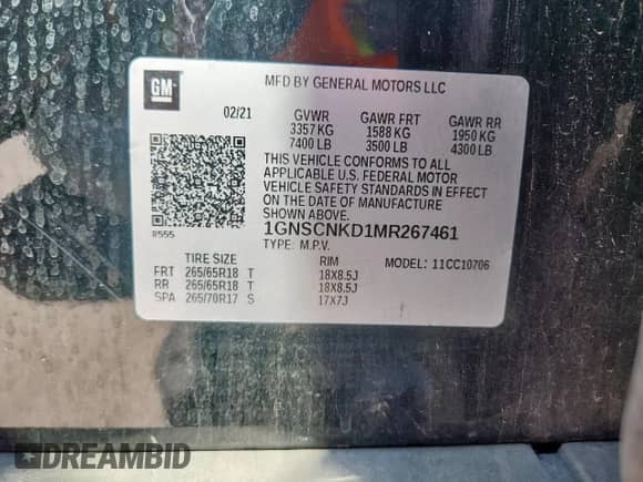 2021 Chevrolet Tahoe LT z VIN 1GNSCNKD1MR267461, wystawiony jako Copart lot #86472485 z przebiegiem 99 557 mil mil oraz Szkoda całkowita • Salvage title. Historia ofert i sprzedaży dostępna na DreamBid. Obrazek 13.