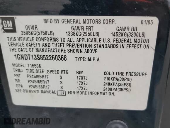 2005 Chevrolet TrailBlazer LT z VIN 1GNDT13S852260368, wystawiony jako Copart lot #69355145 z przebiegiem 289 027 mil mil oraz Szkoda całkowita • Salvage title. Historia ofert i sprzedaży dostępna na DreamBid. Obrazek 13.