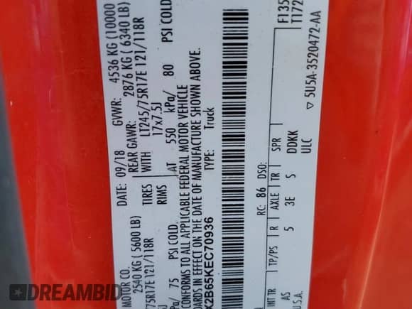 2019 Ford F-250 XL with VIN 1FT7X2B65KEC70936, listed as a Copart auction lot 60087475 with 68,038 mi miles and Salvage title. Bid and sale history available at DreamBid. Image 12.