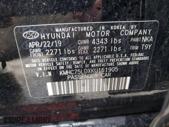 2019 Hyundai Ioniq Limited with VIN KMHC75LDXKU161905, listed as a Copart auction lot 51807525 with 128,524 mi miles and Salvage title. Bid and sale history available at DreamBid. Image 14.
