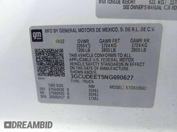 2022 Chevrolet Silverado 1500 RST z VIN 3GCUDEET5NG690627, wystawiony jako IAAI lot #41832932 z przebiegiem 39 435 mil mil oraz . Historia ofert i sprzedaży dostępna na DreamBid. Obrazek 9.