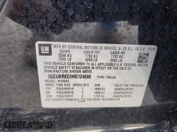 2017 Chevrolet Silverado 1500 LT z VIN 3GCUKREC6HG124686, wystawiony jako Copart lot #82100375 z przebiegiem 117 074 mil mil oraz Nie do naprawy • Non repairable. Historia ofert i sprzedaży dostępna na DreamBid. Obrazek 12.