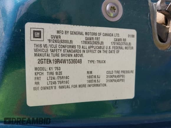 1998 GMC Sierra 1500 с VIN 2GTEK19R4W1536048, выставлен на аукционе IAAI как лот 43432833 с пробегом 228 394 миль миль и . История ставок и продаж доступна на DreamBid. Изображение 9.