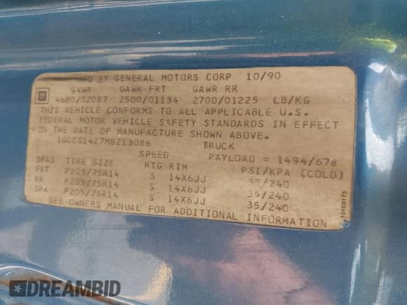 1991 Chevrolet S-10 с VIN 1GCCS14Z7M8213086, выставлен на аукционе IAAI как лот 42456214 с пробегом 213 264 миль миль и . История ставок и продаж доступна на DreamBid. Изображение 9.