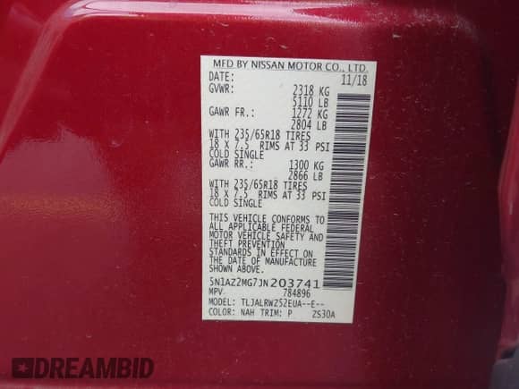 2018 Nissan Murano SL z VIN 5N1AZ2MG7JN203741, wystawiony jako IAAI lot #42344966 z przebiegiem 89 443 mil mil oraz . Historia ofert i sprzedaży dostępna na DreamBid. Obrazek 9.