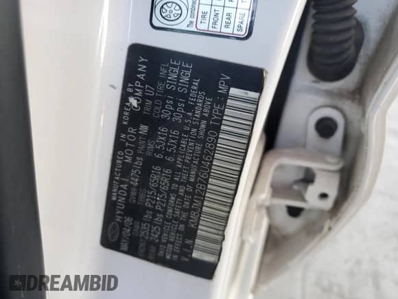 2006 Hyundai Tucson GL z VIN KM8JM12B76U462890, wystawiony jako Copart lot #85090795 z przebiegiem 139 274 mil mil oraz Szkoda całkowita • Salvage title. Historia ofert i sprzedaży dostępna na DreamBid. Obrazek 12.