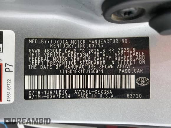 2015 Toyota Camry LE с VIN 4T1BD1FK4FU160911, выставлен на аукционе Copart как лот 71867615 с пробегом 339 207 миль миль и Списание • Salvage title. История ставок и продаж доступна на DreamBid. Изображение 13.