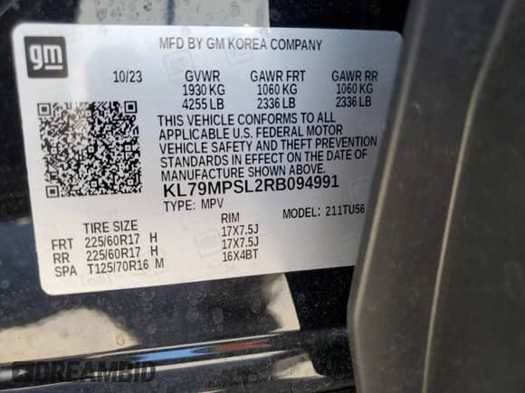 2024 Chevrolet TrailBlazer LT with VIN KL79MPSL2RB094991, listed as a Copart auction lot 64328055 with 4,794 mi miles and Salvage title. Bid and sale history available at DreamBid. Image 13.