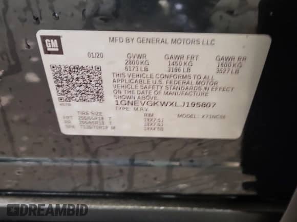 2020 Chevrolet Traverse LT Cloth z VIN 1GNEVGKWXLJ195807, wystawiony jako IAAI lot #43536945 z przebiegiem 143 965 mil mil oraz . Historia ofert i sprzedaży dostępna na DreamBid. Obrazek 19.
