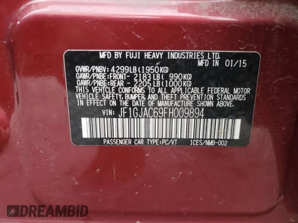 2015 Subaru Impreza Premium с VIN JF1GJAC69FH009894, выставлен на аукционе Copart как лот 80139795 с пробегом 115 438 миль миль и Списание • Salvage title. История ставок и продаж доступна на DreamBid. Изображение 12.