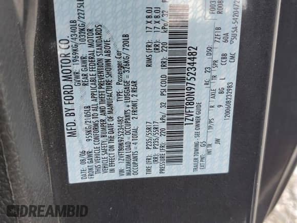 2007 Ford Mustang Deluxe с VIN 1ZVFT80N975234482, выставлен на аукционе Copart как лот 82044485 с пробегом 139 120 миль миль и Списание • Salvage title. История ставок и продаж доступна на DreamBid. Изображение 12.