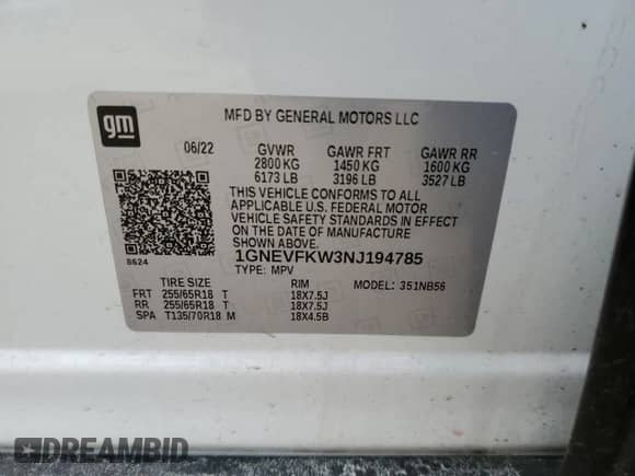 2022 Chevrolet Traverse LS z VIN 1GNEVFKW3NJ194785, wystawiony jako Copart lot #89382785 z przebiegiem 30 809 mil mil oraz Szkoda całkowita • Salvage title. Historia ofert i sprzedaży dostępna na DreamBid. Obrazek 13.