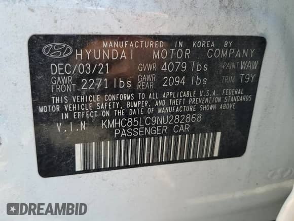 2022 Hyundai Ioniq SEL z VIN KMHC85LC9NU282868, wystawiony jako Copart lot #69394504 z przebiegiem 60 053 mil mil oraz Szkoda całkowita • Salvage title. Historia ofert i sprzedaży dostępna na DreamBid. Obrazek 13.