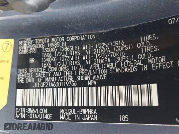 2003 Toyota Highlander с VIN JTEGF21A630119736, выставлен на аукционе IAAI как лот 42516618 с пробегом 227 278 миль миль и . История ставок и продаж доступна на DreamBid. Изображение 9.