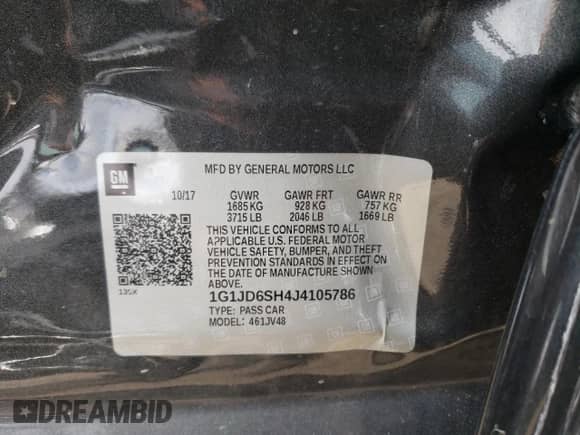 2018 Chevrolet Sonic LT with VIN 1G1JD6SH4J4105786, listed as a Copart auction lot 82356244 with Not provided miles and Non repairable. Bid and sale history available at DreamBid. Image 14.