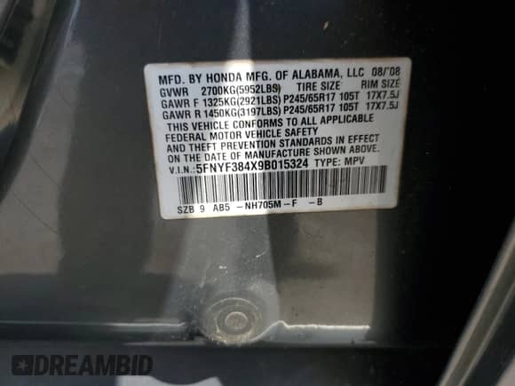 2009 Honda Pilot EX с VIN 5FNYF384X9B015324, выставлен на аукционе Copart как лот 69616325 с пробегом 266 218 миль миль и Списание • Salvage title. История ставок и продаж доступна на DreamBid. Изображение 13.