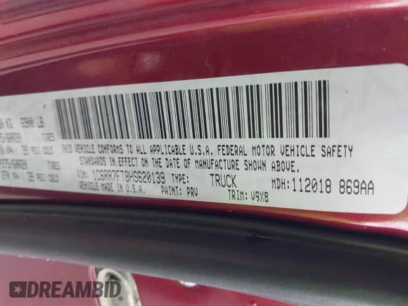 2017 Ram 1500 Tradesman z VIN 1C6RR7FT8HS620139, wystawiony jako IAAI lot #42206586 z przebiegiem 142 803 mil mil oraz . Historia ofert i sprzedaży dostępna na DreamBid. Obrazek 9.