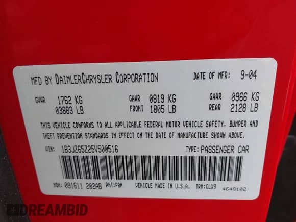 2005 Dodge Viper SRT-10 with VIN 1B3JZ65Z25V500516, listed as a IAAI auction lot 42000783 with 13,090 mi miles and . Bid and sale history available at DreamBid. Image 9.