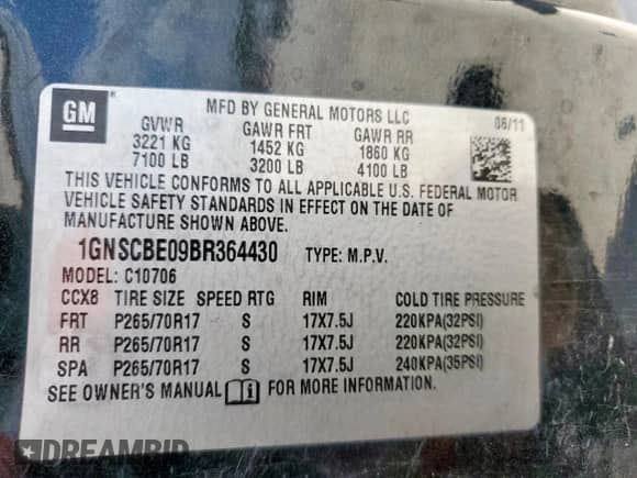 2011 Chevrolet Tahoe LT with VIN 1GNSCBE09BR364430, listed as a Copart auction lot 68776845 with 229,280 mi miles and Salvage title. Bid and sale history available at DreamBid. Image 13.