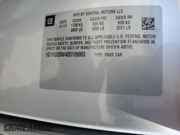 2013 Chevrolet Corvette Grand Sport 1LT с VIN 1G1YU2DW4D5109063, выставлен на аукционе Copart как лот 49462914 с пробегом 46 867 миль миль и Списание • Salvage title. История ставок и продаж доступна на DreamBid. Изображение 14.