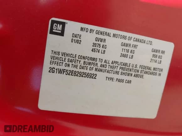 2002 Chevrolet Impala с VIN 2G1WF52E829256922, выставлен на аукционе IAAI как лот 42857843 с пробегом Не указан миль и . История ставок и продаж доступна на DreamBid. Изображение 9.