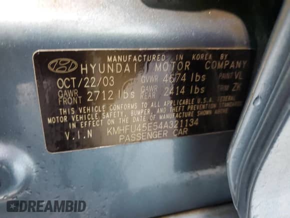 2004 Hyundai XG с VIN KMHFU45E54A321134, выставлен на аукционе Copart как лот 79103974 с пробегом 110 734 миль миль и Чистый • Clean title. История ставок и продаж доступна на DreamBid. Изображение 12.