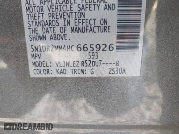 2017 Nissan Pathfinder SV with VIN 5N1DR2MM4HC665926, listed as a IAAI auction lot 42786666 with 162,723 mi miles and . Bid and sale history available at DreamBid. Image 9.