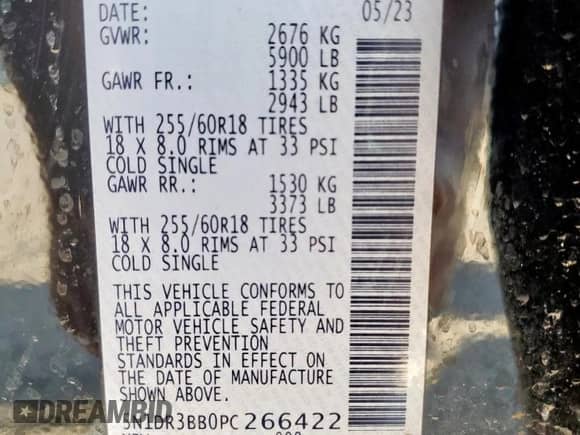 2023 Nissan Pathfinder SV с VIN 5N1DR3BB0PC266422, выставлен на аукционе Copart как лот 62400995 с пробегом 31 836 миль миль и Чистый • Clean title. История ставок и продаж доступна на DreamBid. Изображение 15.