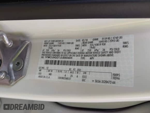 2018 Ford Escape SE с VIN 1FMCU9GD7JUB80405, выставлен на аукционе IAAI как лот 43071243 с пробегом 129 947 миль миль и . История ставок и продаж доступна на DreamBid. Изображение 9.