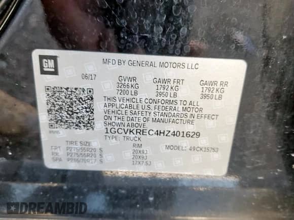 2017 Chevrolet Silverado 1500 LT with VIN 1GCVKREC4HZ401629, listed as a Copart auction lot 63997355 with 93,456 mi miles and Salvage title. Bid and sale history available at DreamBid. Image 12.