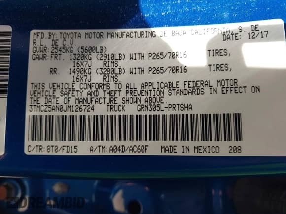 2018 Toyota Tacoma SR z VIN 3TMCZ5AN0JM126724, wystawiony jako IAAI lot #42842788 z przebiegiem 91 776 mil mil oraz . Historia ofert i sprzedaży dostępna na DreamBid. Obrazek 9.