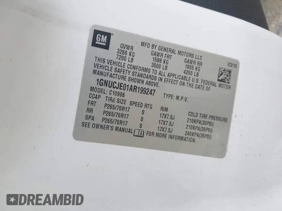 2010 Chevrolet Suburban LT z VIN 1GNUCJE01AR199247, wystawiony jako IAAI lot #42365497 z przebiegiem 289 944 mil mil oraz . Historia ofert i sprzedaży dostępna na DreamBid. Obrazek 9.