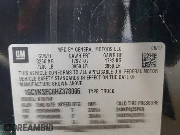 2017 Chevrolet Silverado 1500 LTZ with VIN 1GCVKSEC6HZ378006, listed as a Copart auction lot 69043845 with 66,593 mi miles and Salvage title. Bid and sale history available at DreamBid. Image 12.