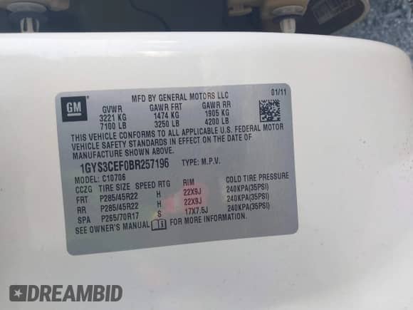 2011 Cadillac Escalade Premium z VIN 1GYS3CEF0BR257196, wystawiony jako IAAI lot #41649629 z przebiegiem 250 938 mil mil oraz . Historia ofert i sprzedaży dostępna na DreamBid. Obrazek 9.