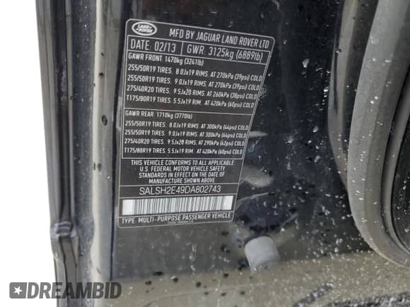 2013 Land Rover Range Rover Sport SC z VIN SALSH2E49DA802743, wystawiony jako Copart lot #67973805 z przebiegiem 176 548 mil mil oraz Szkoda całkowita • Salvage title. Historia ofert i sprzedaży dostępna na DreamBid. Obrazek 13.