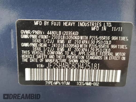 2012 Subaru Forester X z VIN JF2SHABC8CH425181, wystawiony jako Copart lot #80501965 z przebiegiem 102 413 mil mil oraz Szkoda całkowita • Salvage title. Historia ofert i sprzedaży dostępna na DreamBid. Obrazek 13.