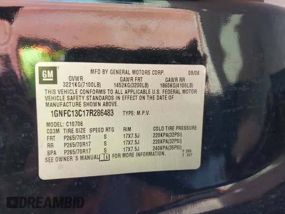 2007 Chevrolet Tahoe LS с VIN 1GNFC13C17R286483, выставлен на аукционе IAAI как лот 43230524 с пробегом 278 930 миль миль и . История ставок и продаж доступна на DreamBid. Изображение 9.